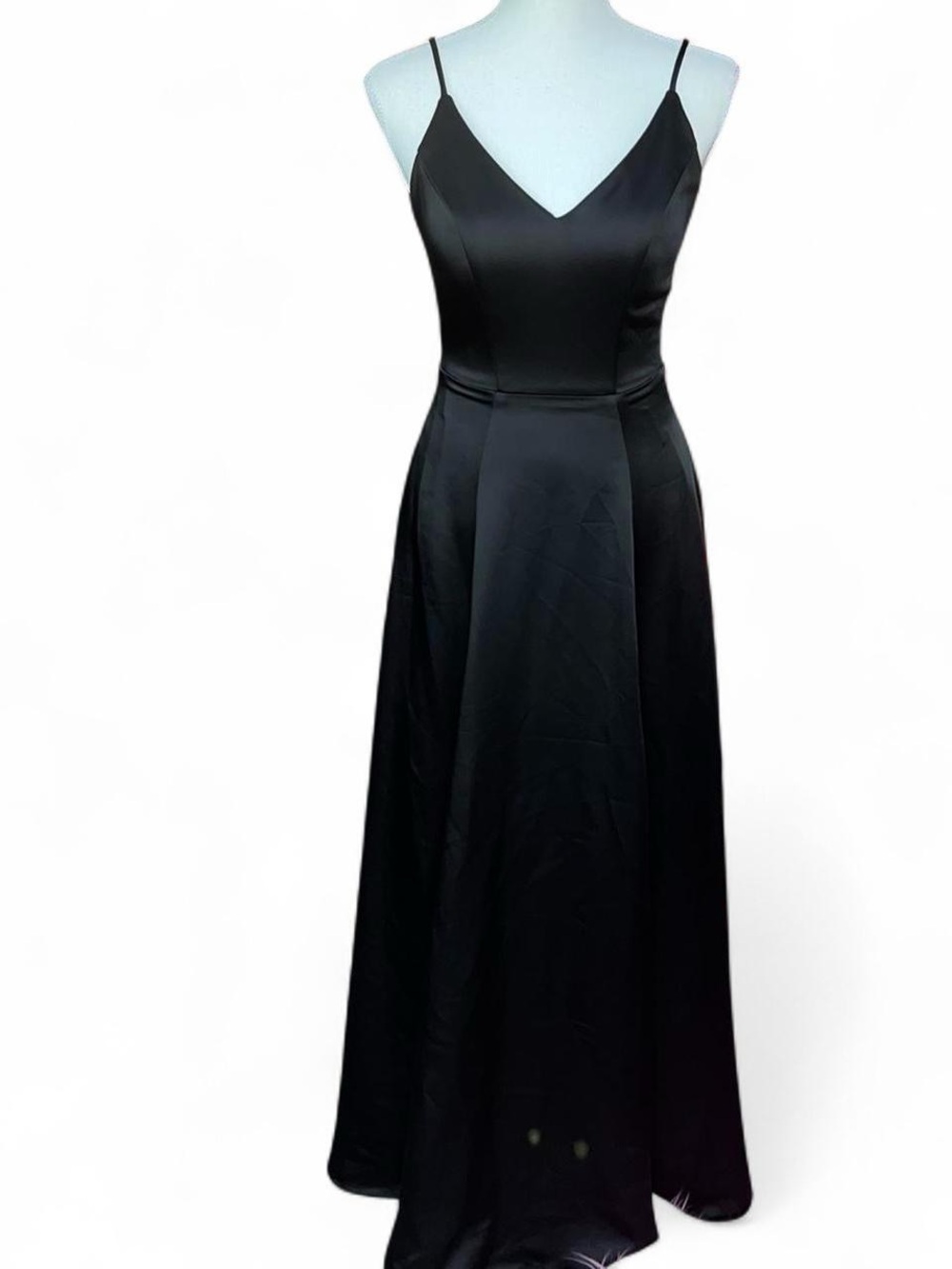 SORELLA VITA Black Satin V-Neck Spaghetti Strap Maxi Dress